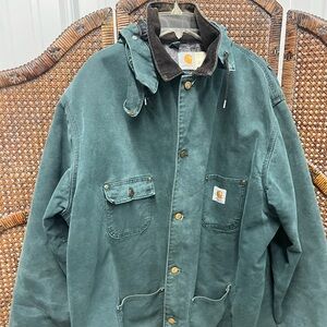 Carhartt coat CB2043 vintage 1997 chore jacket 2X-large teal blanket lined